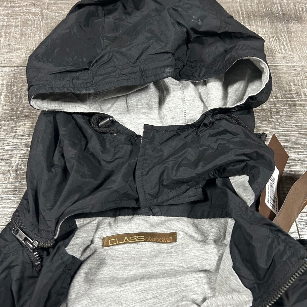 CLASS Roberto Cavalli Black Hooded Jacket Giacomme Size 54‎ Col 801 Lightweight - Picture 3 of 8